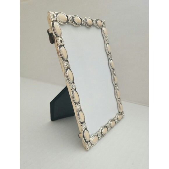 LNT Home Picture Frame Back Stand Silver Tone Ivory Rhinestones - Picture 2 of 7